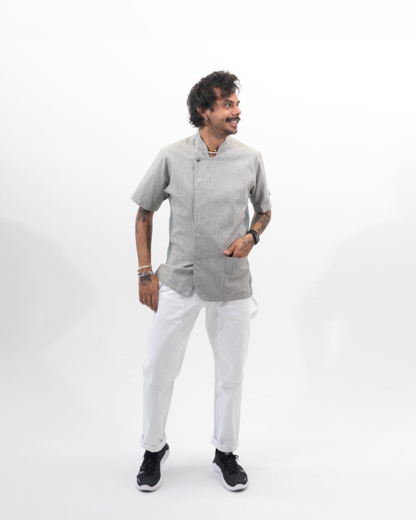 Men Recycled Chef Coat Grey